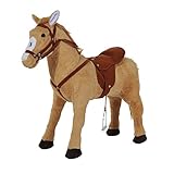 HOMCOM Reitpferd Spielpferd Plüschpferd Spielpferd für Kinder Stehpferd mit Sound Beige...