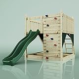 Rebo Spielturm mit Wellenrutsche | Outdoor Klettergerüst Garten inkl. Kletterwand und...