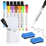 12 Stück Whiteboard Stifte, 8 Farben Trocken Abwischbare Marker mit 1 Stifthalter...