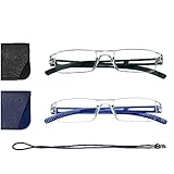 Hubeye 2er-Pack Rahmenlose Lesebrille Leicht und Bequem Anti Blaulicht Lesehilfe...