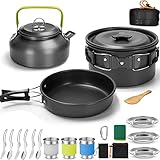 Camping Geschirr Set AUHOU Kochgeschirr Kochset Töpfen Aluminium mit Teekessel und 3...