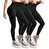 Leafigure 3er Pack Leggings Damen High Waist Leggings Schwarz Blickdicht für Sport Yoga...