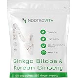 Ginkgo Biloba Hochdosiert + Ginseng 180 Kapseln - Premium Ginko Biloba Extract und Korean...