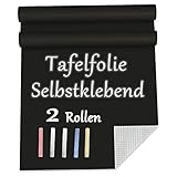 Tafelfolie Selbstklebend Schwarz Kreidetafel Blackboard - 2 Rollen 200 x 44 cm...