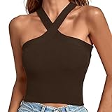 NHNKB Damen Unterhemd Schwarz Spitze Frauen Neckholder Camisole Volltonfarbe Sexy Tube Top...