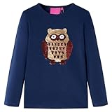 vidaXL Kinder-Langarmshirt mit Eule aus Pailletten Pullover Sweatshirt Marineblau 116