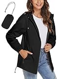 iWoo Regenjacke Damen Wasserdicht Atmungsaktiv Regenmantel Windbreaker Schwarz...