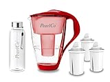 PearlCo - Glas-Wasserfilter (rot) mit 3 Universal classic Filterkartuschen + 1...