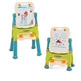 DREAMADE Höhenverstellbare Kindertafel, 2 in 1 Staffelei Standtafel mit Whiteboard &...