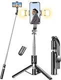 Selfie Stick Stativ mit 2 Fülllicht, 114cm Verbessertem Stabil Handy Stativ mit...