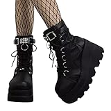 tinetill Winterstiefel Damen Winterschuhe Kurzschaft Schnürstiefel Gothic...