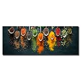 Küchenbild Vivid Spices 30 x 80 x 0,4 cm I Glasbild | Löffel frische Kräuter & Gewürze...