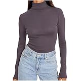 duxyoz Damen-Langarm-Top mit Rollkragen, Unterwäsche, T-Shirts, schmale Passform,...