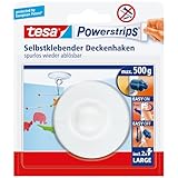 tesa Powerstrips Deckenhaken - Selbstklebender, drehbarer Haken in Weiß zum...