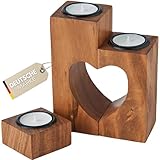 Plogis Herz Teelichthalter Holz - 3er Set aus 15cm Akazie/Kerze Jahrestag Geschenk für...