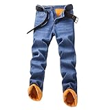 Herren Fleece Gefüttert Jeans Denim Hose Winter Warm Dicke Hose mit Taschen Gerades Bein...