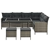 Juskys Polyrattan Lounge Manacor mit Ecksofa, Esstisch, 2 Hocker & Kissen - wetterfest bis...