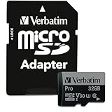 Verbatim Pro U3 Micro SDHC Speicherkarte mit Adapter, 32 GB, Datenspeicher für...