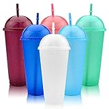 TSLBW Smoothiesbecher 6-PACK Hartplastikbecher mit Deckel und Strohhalm Domdeckel mit...