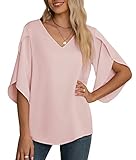 Yommay Damen Bluse Elegant V Ausschnitt Sommer T-Shirts Casual Leicht Chiffon Tunika...