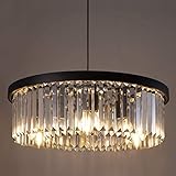 Wellmet Kristallleuchter Schwarz Kronleuchter 6-Licht Ø55cm modern Kristall Pendelleuchte...