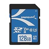 SABRENT SD Karte 128GB V60, SDXC card UHS II, SD Speicherkarte Class 10, U3, R270MB/s...