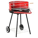 Outsunny Holzkohlegrill Rundgrill Standgrill auf Rollen mit Gitterrost BBQ...