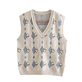 Zlatomu Damen Pullover Weste,Strawberry Rhombus Jacquard Strickwesten Top Damen,Retro...