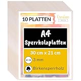 Creative Deco 10 x A4 Sperrholzplatte 3mm | 300 x 210 (+/- 0,5) mm | Birkensperrholz...