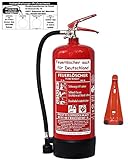 6 L Schaum Feuerlöscher Brandklasse AB DIN EN 3 + GS, Manometer, Wandhalter,...