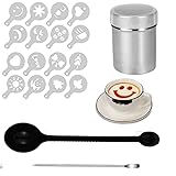 SUFUCC 16 Pcs Kaffee Cappuccino Schablonen, Puderzuckerstreuer ,Edelstahl-Pulverstreuer,...