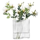 Navaris Glasvase geriffelt groß - 18,5x12x20cm - Blumenvase Glas minimalistisch...