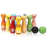 Jacootoys Kegelspiel 10 teiliges Kegel und 2 Bälle Bowling Set für Junge...