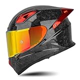 ZXJDP Leichter Motorradhelm aus Kohlefaser,DOT/ECE Dual-Visier Integralhelm mit großem...