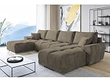 ML Furniture Velvet Ecksofa in U-Form – Beige Sofa – Couch mit Stauraum und...