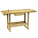 Werkbank 145x49x86cm aus Holz (Rubberwood) mit Schublade, Ablagemulde,...