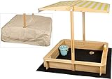 needs&wants® Sandkasten mit Dach Sitzbank und Boden Vlies-Folie, mit Abdeckung...