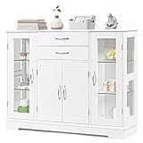 COSTWAY Sideboard Weiss, Küchenschrank Aufbewahrungsschrank mit gehärteten...