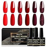 Shining She UV Nagellack Rot,6 Farben Glitzer Rot Burgunder Dunkel Gel Nagellack Set...