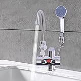 LCD Elektrische Durchlauferhitzer Wasserhahn mit Dusche,FUROMG 360° Wasserhahn Warm...