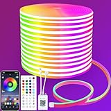 segrass Neon Led strip 15m, mit Fernbedienung, APP Steuerung, IP65 wasserdichte flexible...