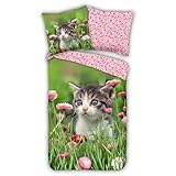 ESPiCO Bettwäsche Trendy Bedding Jacky Tiermotiv Katze Kätzchen Blumen...