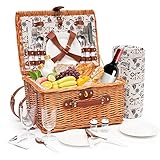 Wicker Picknickkorb 4 Personen, Mit Geschirr, Flaschenöffner, Picknickdecke Wasserdicht,...