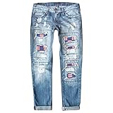 QWUVEDS Damen Jeans Independence Day Print zerrissene Hose Tumbler Kleidung Für Teenager