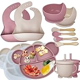 Hoidokly 14 Stücke Baby Teller Kindergeschirr Sets, Silikon Baby Geschirrset Mit Saugnapf...