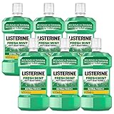 LISTERINE Fresh Mint (6 x 600 ml), antibakterielle Mundspülung mit ätherischen...