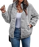 Vagbalena Damen Winter Baggy Cord Puffer Jacke Zip Kurz Geste ttete Daunen Jacke Mantel...