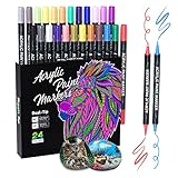 Sonlaryin Acrylstifte Marker Stifte 24 Farben, Doppelspitze Acrylstifte für Steine...