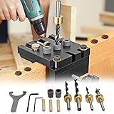 3 in 1 Woodworking Doweling Jig Kit, 6/8/10/15mm Pocket Hole Jig Kit Bohrer-Kit,...