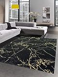 CARPETIA Teppich Wohnzimmer Designerteppich Marmor Optik schwarz Gold Größe 160x230 cm